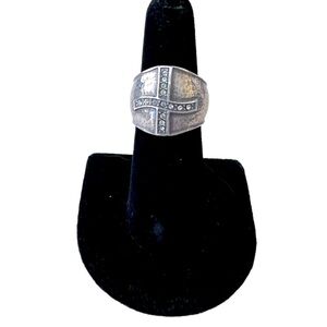 Brighton Vintage Silver Wedding Band Stacker Design Ring Religious Cross Design
